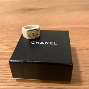 Chanel Enamel Faux Pearl & Resin CC Heart Band Ring